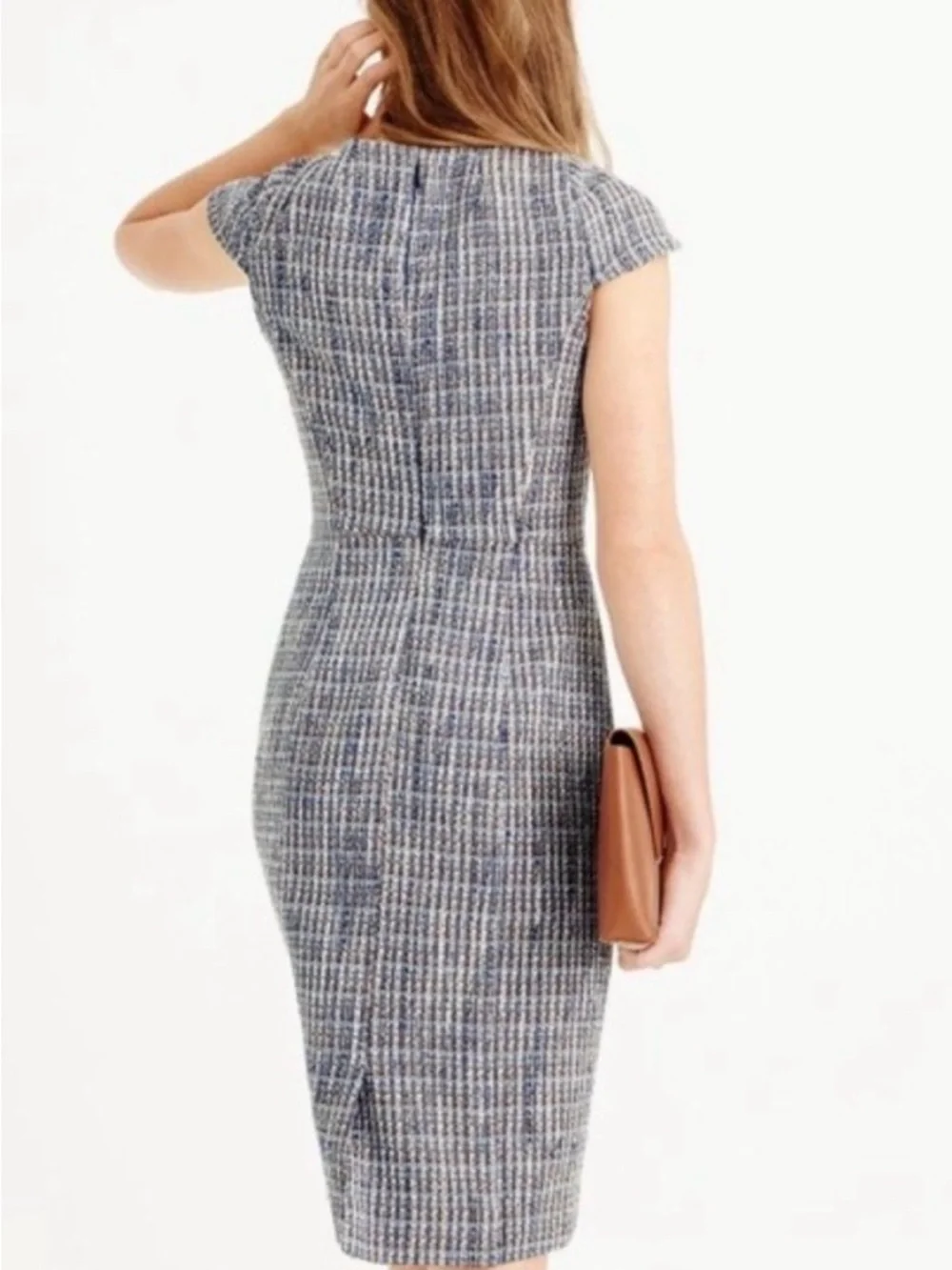 J. Crew Silvermist Blue‎ Tweed Sheath Dress Flutter Sleeve Business Sz 8